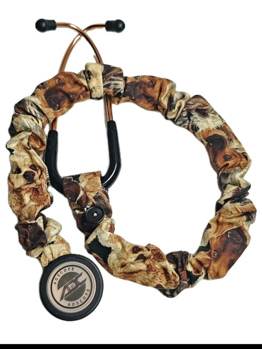 Handmade Unisex Dog Pack Print Brown Stethoscope Sleeve: Washable Cotton Cover